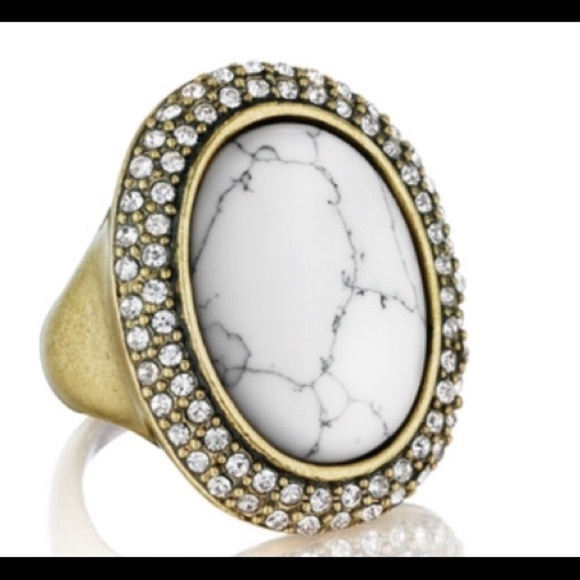 Howlite + Pave Oval Ring - Picture 1 of 5